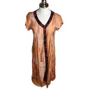 Soft Surroundings PXS Maxi Dress Sunset Bali Batik Button Front Tie Dye Bohemian